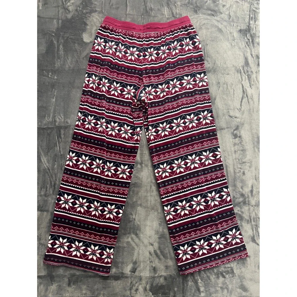 Nautica Womens‎ Small Fair Isle Snowflake Pajama Pants Burgundy Navy Festive
